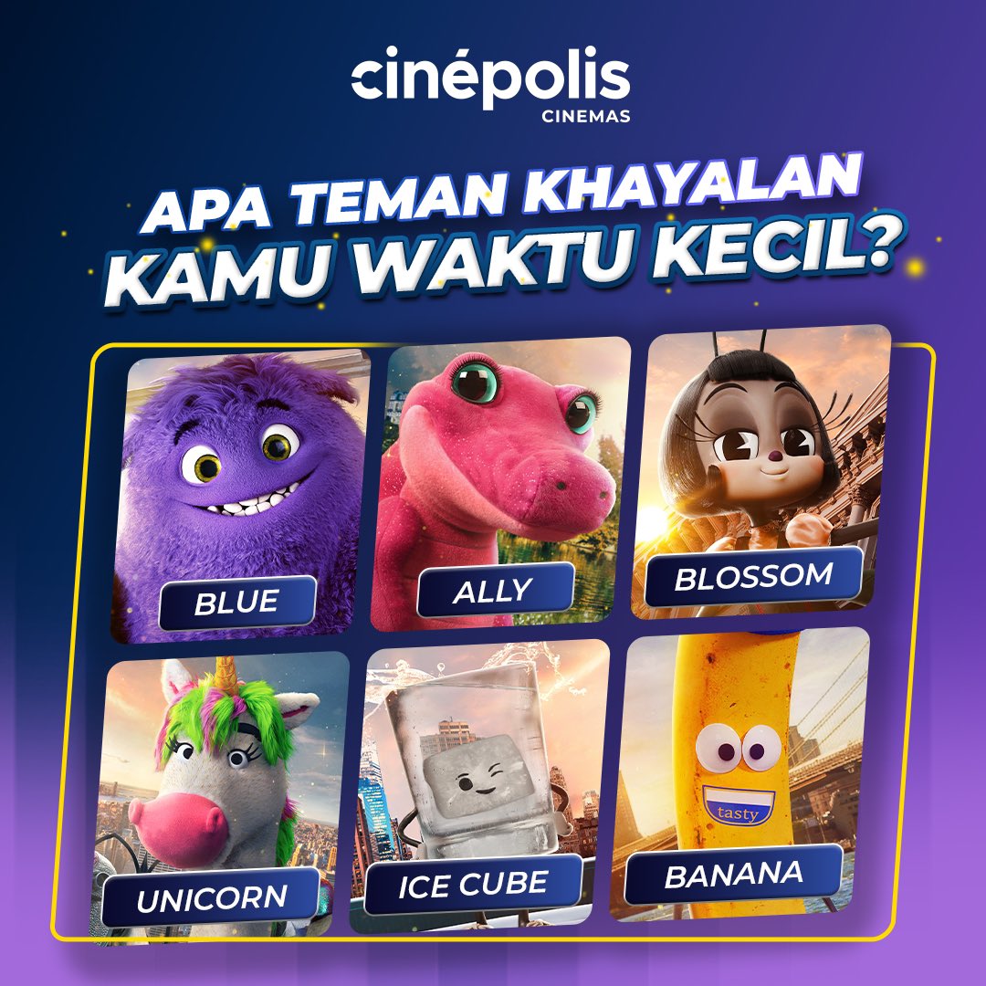 Kaya apa nih bentuk imajinary friend kamu waktu kecil? Yuk kasih tau Micin di bawah! Saksikan #IFMovie: Imaginary Friends, SEDANG TAYANG di Cinépolis Cinemas. Book tiketmu di website dan aplikasi Cinépolis Indonesia. #CinepolisID