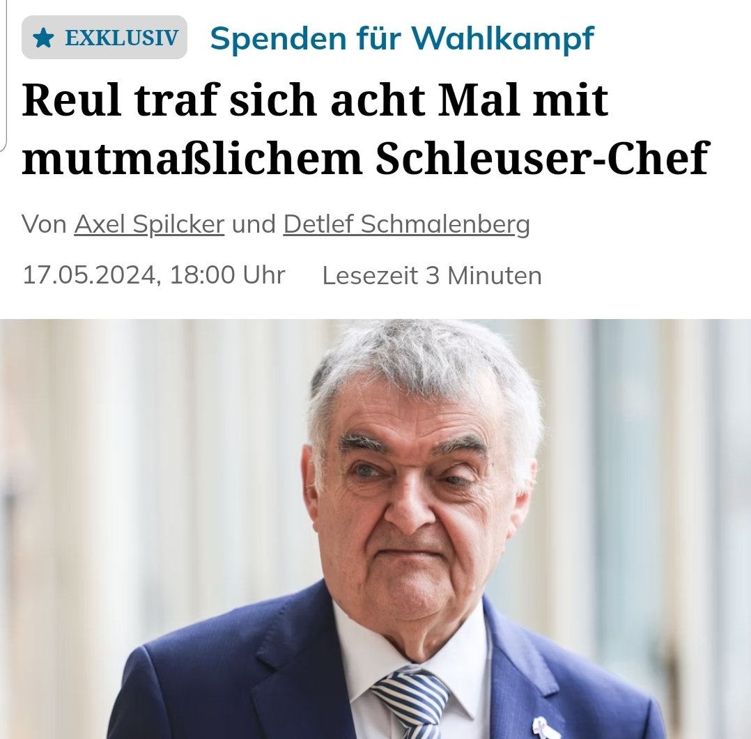 Mind. 8 Treffen hatte NRW-Innenminister #Reul mit zumindest einem der beiden Schleuser. Nachdem dem @CSU-Minister 30.000€ gespendet wurden, gab es Einladungen ins Ministerium, Abendessen, Gespräche in kleiner Runde und der Minister nahm auch an einem Treffen teil, welches