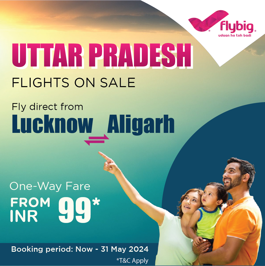 Don't miss out on our air ticket sale! 

Grab discounted flights from Lucknow to Aligarh and back starting from INR 99* 

#DirectFlights #Discounts #UPFlights #ConnectingIndia #UttarPradesh #flybig