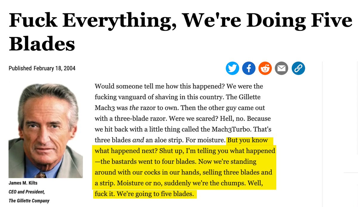 When I saw the news that Apple plans to launch a thinner iPhone in 2025... ...I thought of this classic piece about Gillette from 2004 (masterfully written) theonion.com/fuck-everythin…