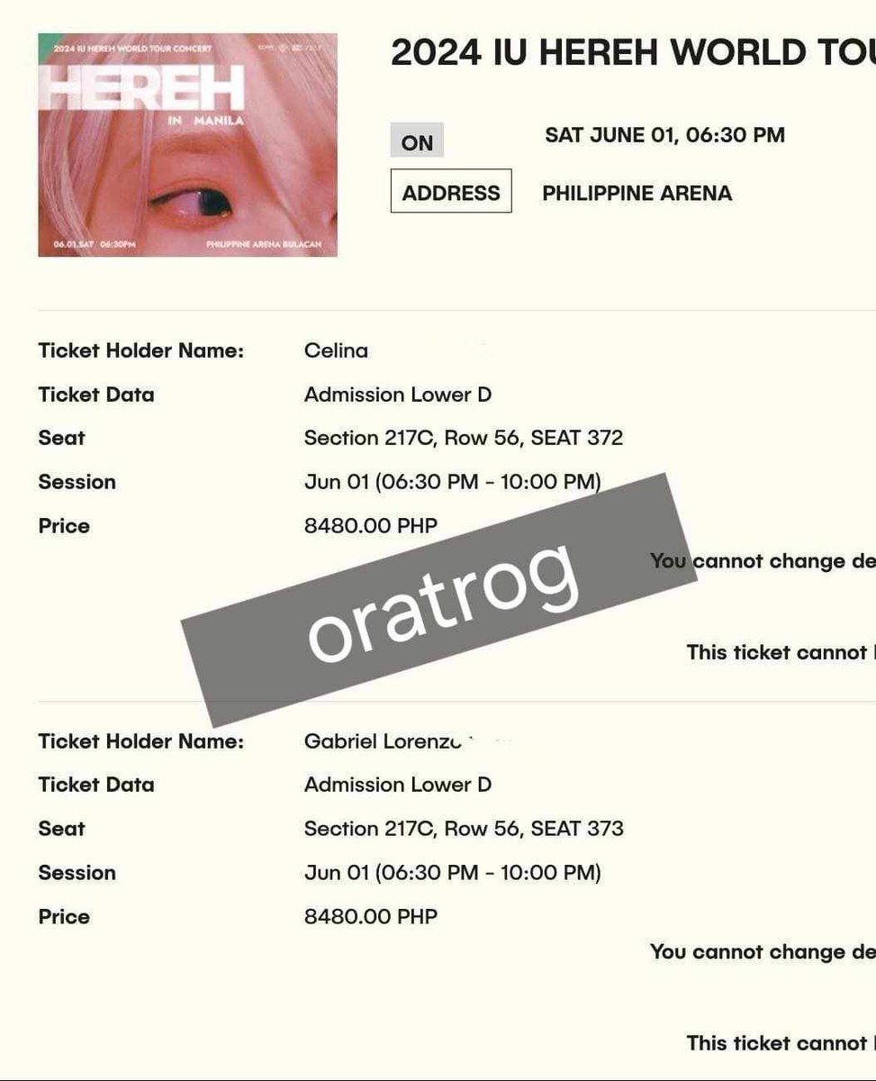 GABOLZZZZ's tweet photo. Still available!! Selling them at 8k each. 2 adjacent lower D tickets at #HEREH_WORLD_TOUR_IN_MANILA #IUinMANILA https://t.co/WXTfUWPYzX