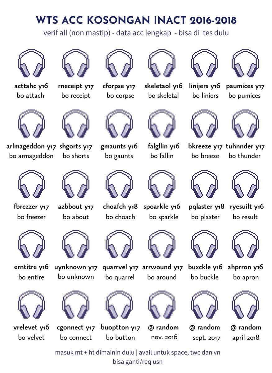 WTS ACC KOSONGAN Y LAMA

💸 10k / each

★.  verif all (non mastip)
★.  dapat data acc lengkap
★.  masuk mt, ht dimainin dulu
★.  bisa ganti atau req usn

#zonauang