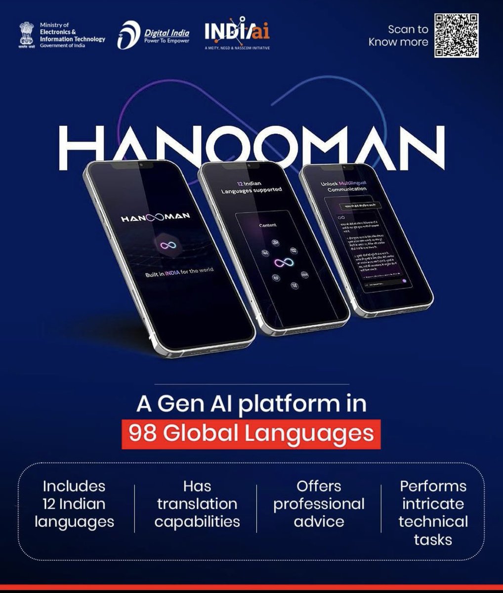 .@Hanooman_ai goes global: India's GenAI platform speaks 98 languages worldwide Hanooman ai , India's Gen AI platform, launched in 98 languages. @Android users can access the fully functional multilingual web platform and app, while an iOs release is forthcoming. Via