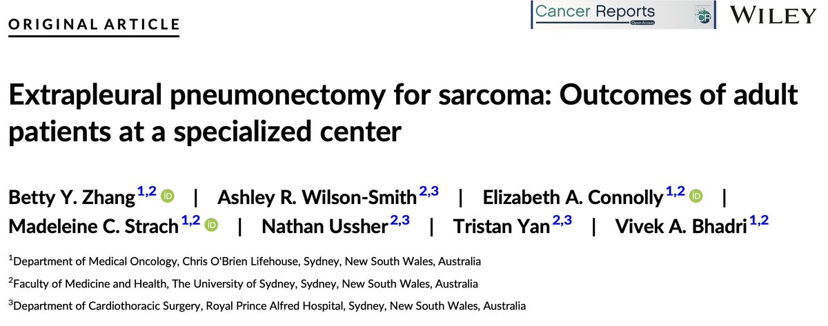 Extrapleural pneumonectomy in #sarcoma - read about our experience. 🚨Patient selection is critical, pts w longest OS had: 👉Demonstrated response to pre-op systemic Rx 👉DFI >6 months from last recurrence 👉Low/intermediate grade histologies