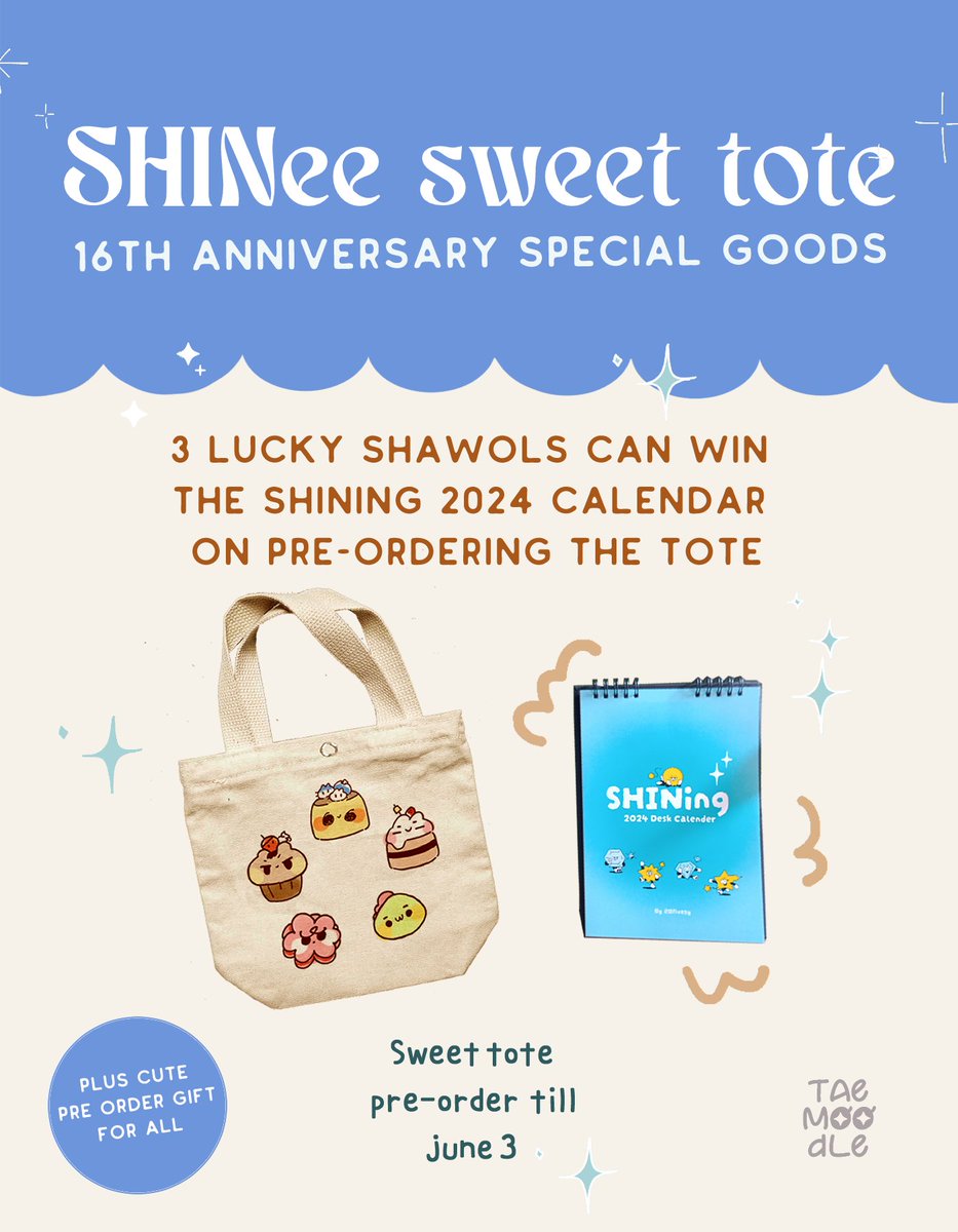 A sweet tote for celebrating 16 sweet years of shinee💎

Shinee sweet tote is designed with help of shawols and will be handprinted by me☺.

*Open for Pre-orders till June 3 *

Visit nekohues.com to get the sweetest shinee tote