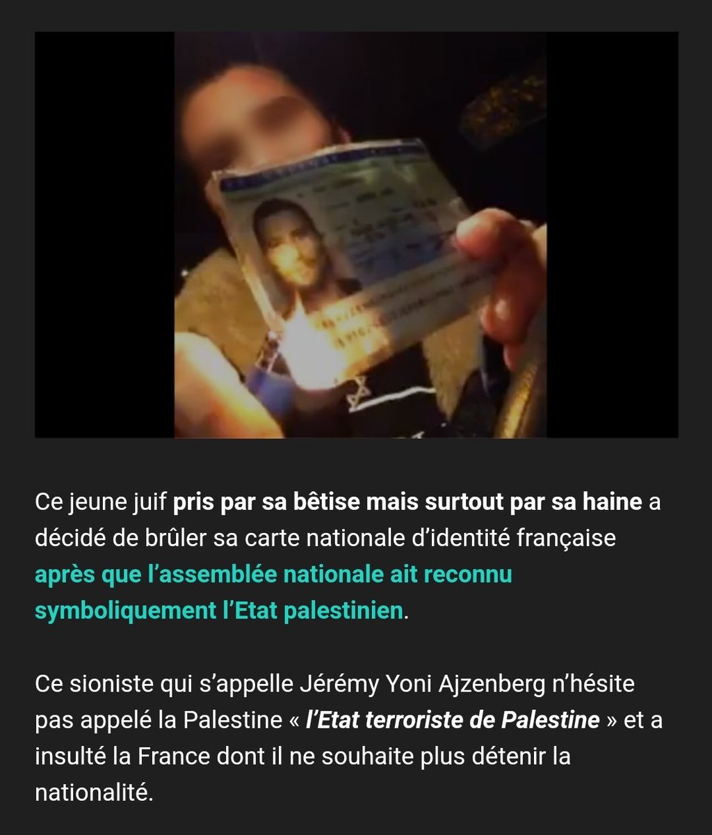 Il s'agit de Jérémy Yoni Ajzenberg qui avait brûlé sa carte d'identité française...
Il ne sera évidemment bien sur pas inquiété pour son geste ni pour ses propos...

#Islamophobie