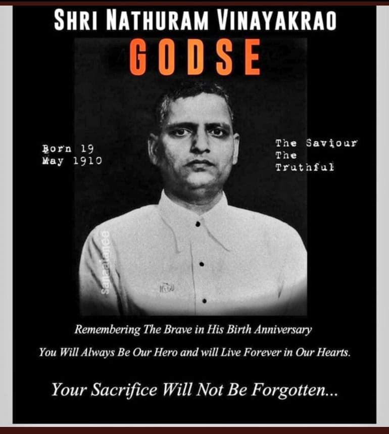 Tributes to Hindu Nationalist Shri Nathuram Vinayak Godse Ji on his Birth Anniversary.

హిందూ జాతీయవాది శ్రీ నాథూరామ్ వినాయక్ గాడ్సే గారి జయంతి సందర్భంగా ఆయనకు నివాళులు.

#NathuramGodse