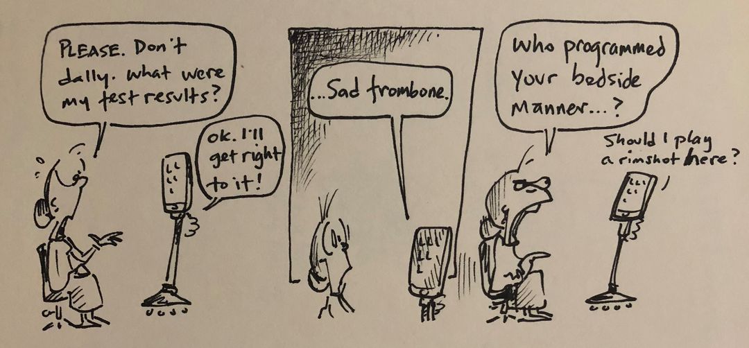 Will #AIpowered #healthcare solutions inject the critical elements of empathy and #compassion into #patient #communication - or will it just be #annoying? #graphicmedicine
