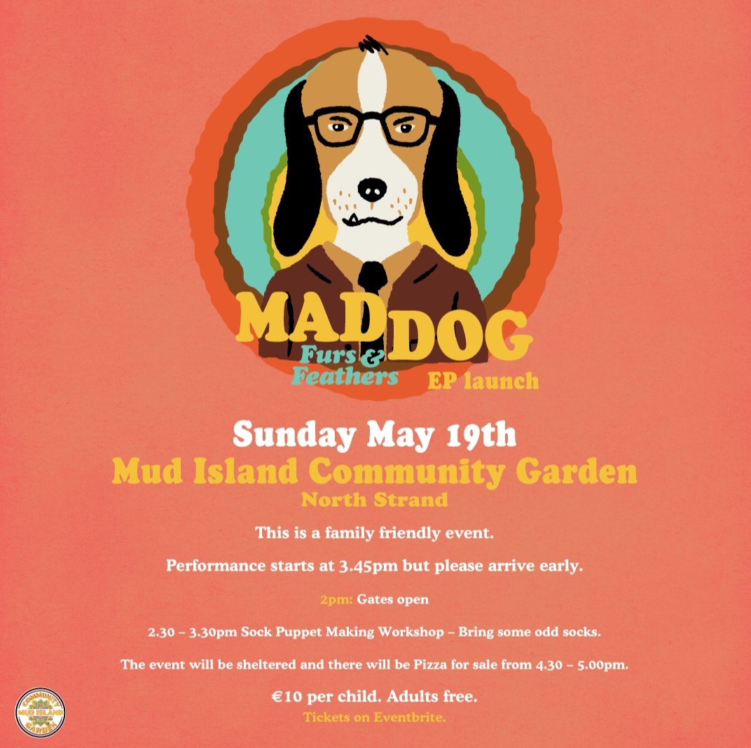 Today we have a super cute event organised in the garden by our friend #shanemcgrath 'MAD DOG Furs and Feathers EP launch'. Get your ticket below. (From 2pm). #eventbrite #live #dublin #music eventbrite.ie/e/mad-dog-furs…