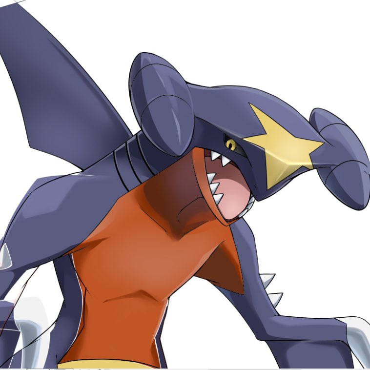 garchomp solo open mouth simple background white background yellow eyes teeth tongue  illustration images