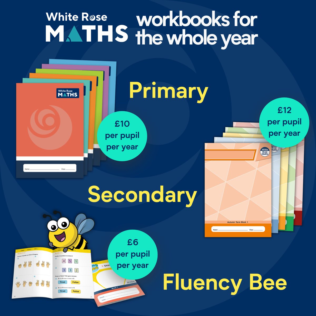 Thinking maths? Think White Rose! We have all your workbook needs covered - whether it's primary, secondary or extra fluency practice 🐝 Get the best deals on annual orders and get sorted for the whole year 📚 Order workbooks now: eu1.hubs.ly/H0960100