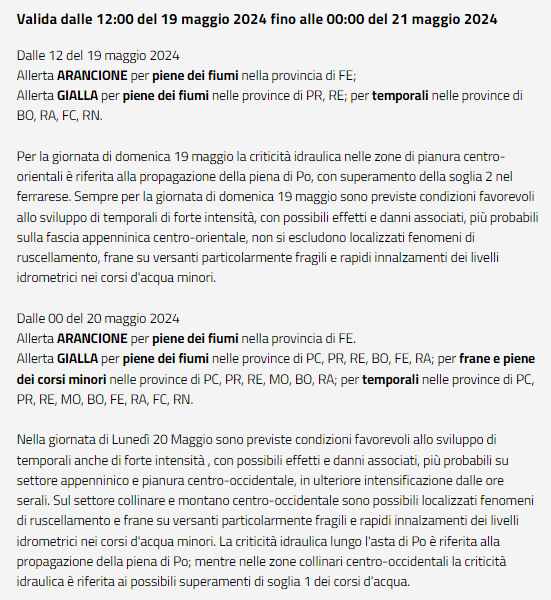 @ArpaER @RegioneER 📌 INFO #AllertaMeteoER 066/2024 valida dal 19/05/2024: piene dei fiumi, frane e piene dei corsi minori, temporali ➡️bit.ly/3QNTKM0