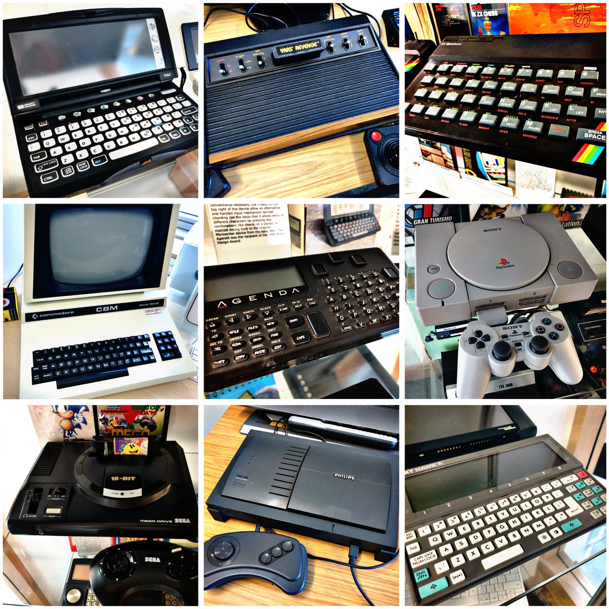 This week’s #RetroEnnead offers you the #620LX, #AtariVCS, #ZXSpectrum, #CBM8032, #AgendA, #PlayStation, #MegaDrive, #CDI450 and #HuskyHawk. Choose a line of 3 and lose the rest! #RetroComputing #ComputerHistory #RetroGaming #VideoGames