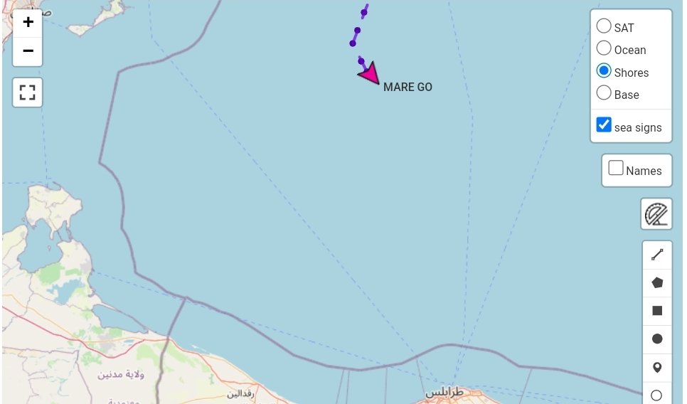 TrafficoNaviOnc's tweet photo. 19.05.2024 #MareGo naviga verso il "pescoso" mare libico dopo che l'altra nave onc ha occupato l'altra zona più idonea per la loro capacità https://t.co/AmRx3bFjWB