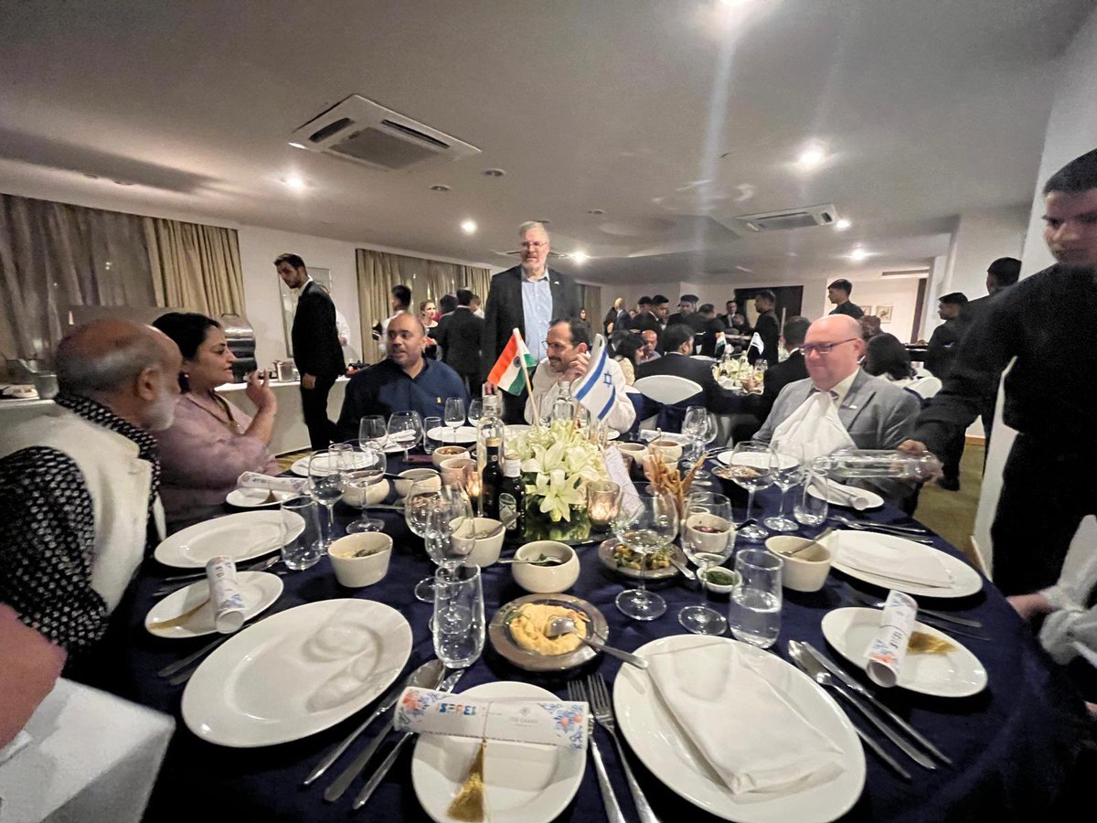 IsraelinIndia's tweet photo. A night of delicious food and cherished friendship! 🇮🇱🇮🇳

Amb @NaorGilon marked Israel's 76th Independence Day with close friends from India. Guests savored an array of Israeli delights from Shakshuka, Sabich to Malabi, made by renowned Israeli Chef Shaul Ben Aderet.
#Israel76 https://t.co/Ufa6tRDnYT
