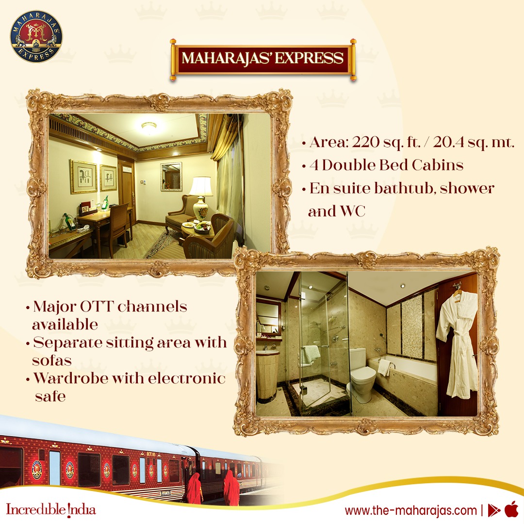 Indulge in amenities fit for royalty in our Suite. 

Click the-maharajas.com to experience #LuxuryOnboard Maharajas' Express.

#TravelIndia #IncredibleIndia #LuxuryTravel  #RoyalExperience #LuxurySuite #TravelInStyle #LuxuryOnTrain #TrainTravel