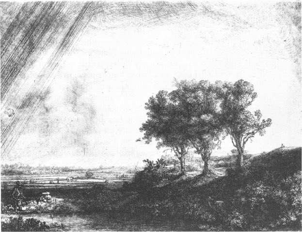 Rembrandt van Rijn Three trees 1643 #Rembrandt #Trees #Rain #VirtualCollection24