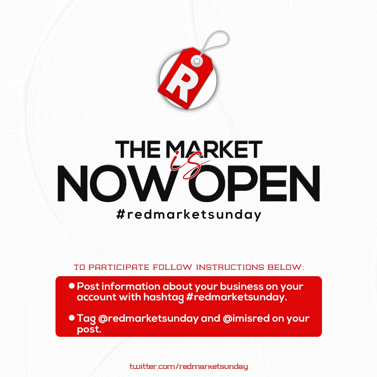 Money Sunday; #redmarketsunday is NOW OFFICIALLY OPEN. Do not forget to tag @iMisred and the hash tag. Happy trading😉