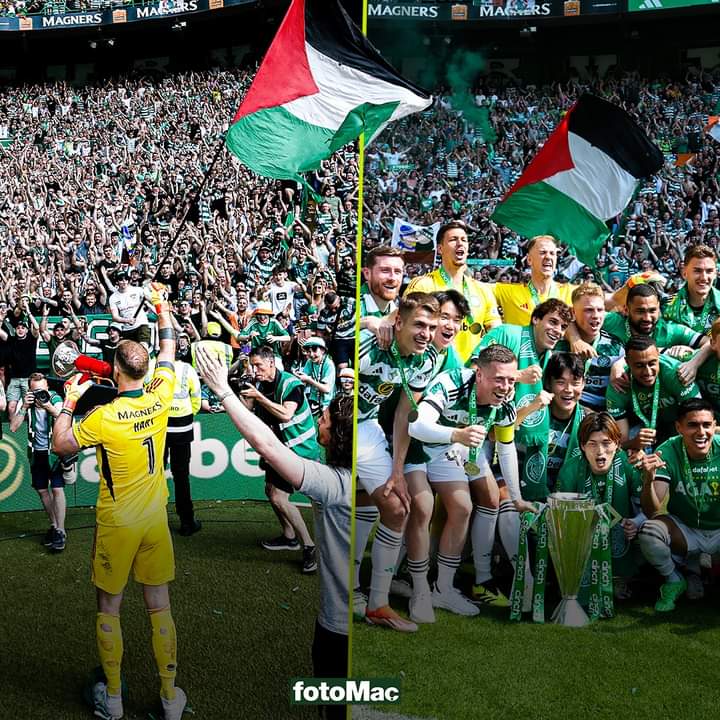 🇵🇸🏴󠁧󠁢󠁳󠁣󠁴󠁿 İskoçya Ligi'nde şampiyon olan Celtic'in taraftarları, şampiyonluk kutlamalarında Filistin bayrağı açtı.