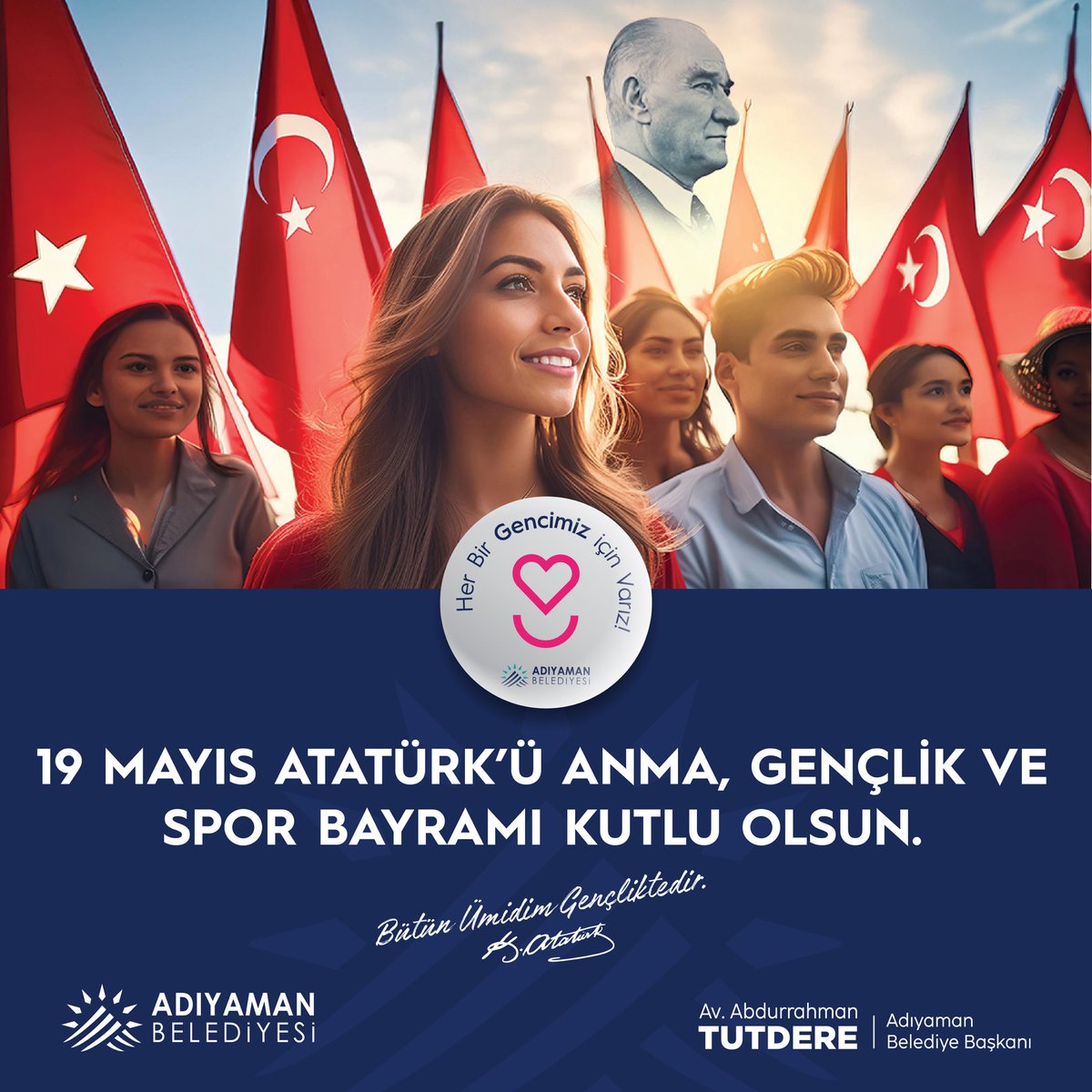 #19Mayıs1919'da bağımsızlık yolunda atılan o ilk adımın izindeyiz. #19Mayıs Atatürk'ü Anma, Gençlik ve Spor Bayramımız kutlu olsun. Cumhuriyetimizin kurucusu, Ulu Önderimiz Gazi Mustafa Kemal Atatürk'ü ve tüm şehitlerimizi minnet ve rahmetle anıyoruz.