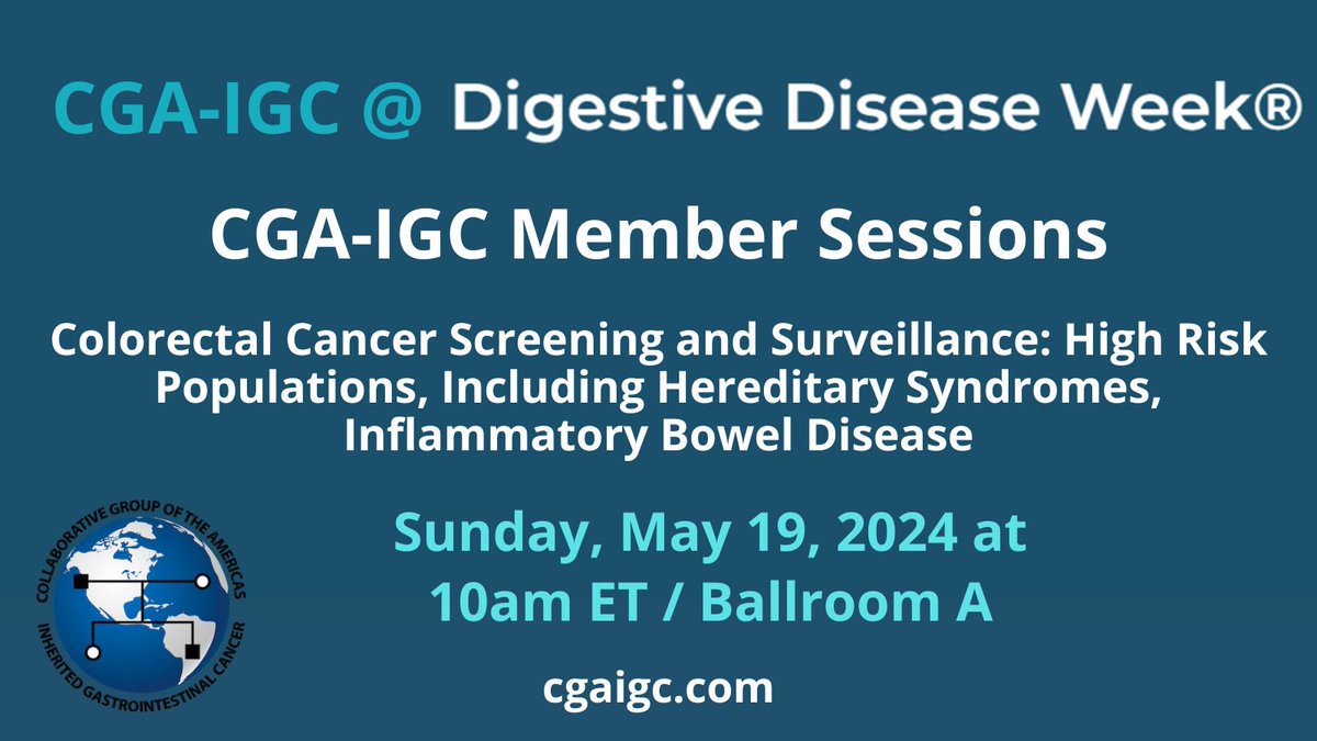 📢Come to Ballroom A, TODAY at 10 am for more #CGAIGC member sessions at #DDW2024! ➡️#JoshMelson & #JenniferWeiss together w/ @ParvathiMyer will🗣️#CRC Screening & Surveillance: High Risk Populations, incl #HereditarySyndromes, #IBD 🗓️May 19⌚️10am ET📍Ballroom A #GIFellow