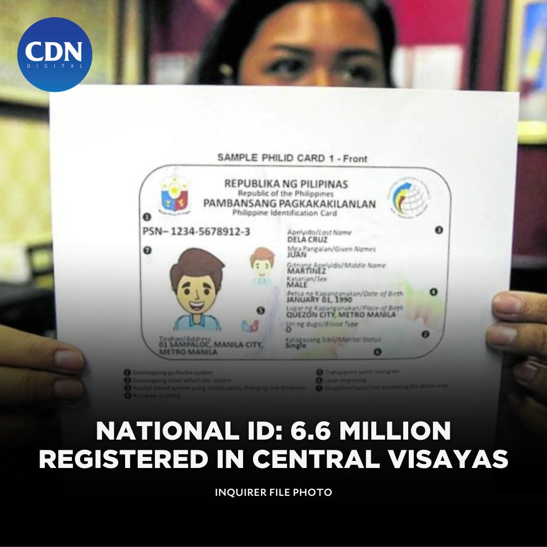 Over 6.6 million people in Central Visayas now have Philippine Identification System (PhilSys) IDs, according to the PSA-7. #CDNDigital 

Read: l.cdn.ph/Ay067Y