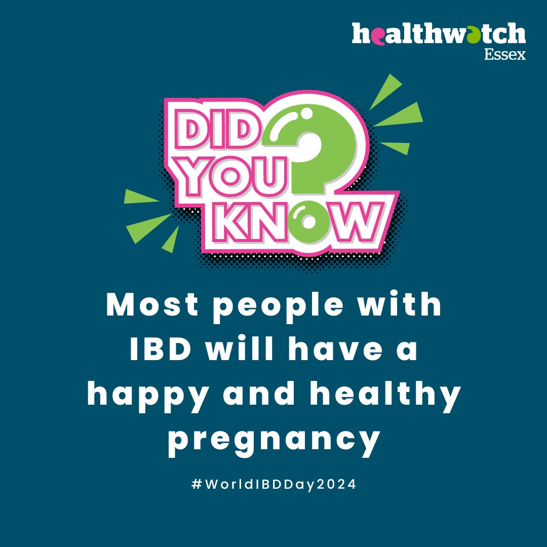 To mark #WorldIBDDay2024, members of our Research Team want raise awareness about IBD. Most people who have IBD will have happy and healthy pregnancies, and symptoms may even stop during pregnancy. Read more about IBD and pregnancy here: healthwatchessex.org.uk/2024/05/markin…