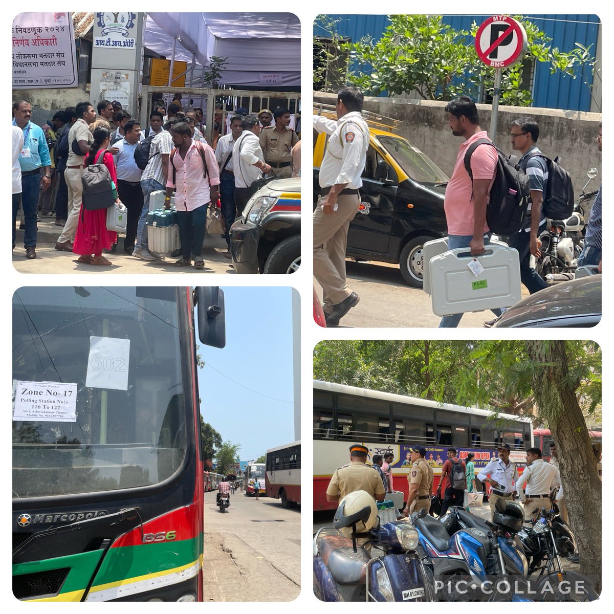 Mumbai gets vote ready! Below (coincidentally in my neighbourhood): 🗳️EVMs being collected from a centralised spot 🗳️ Poll workers carry them into buses assigned to their voting booths 🗳️ all done under heavy security to ensure no funny business (I assume) 🗳️polling day