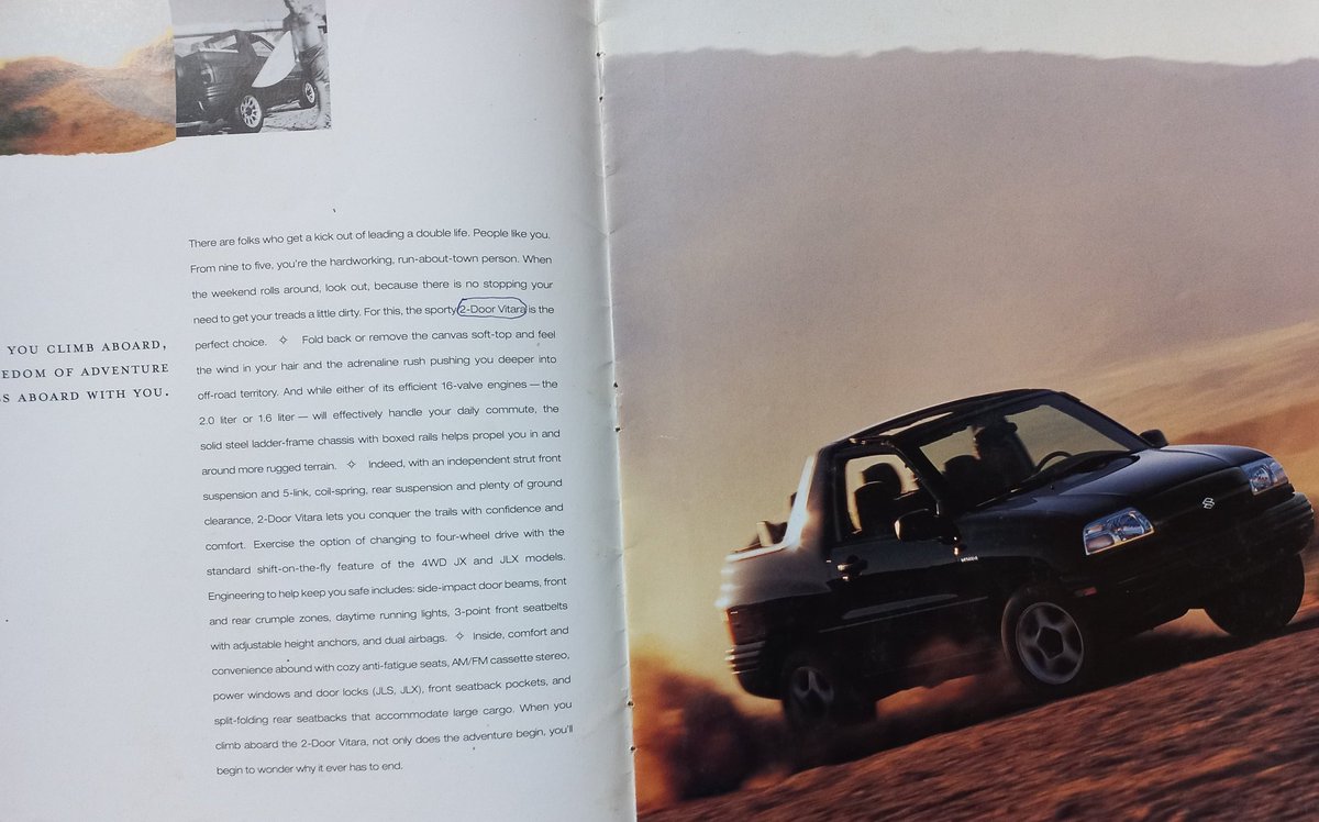 @TorqueIndia Suzuki Vitara from 2001 from my brothers old collection. He said vitara had a 2 door variant and he showed me this Old Suzuki brochure