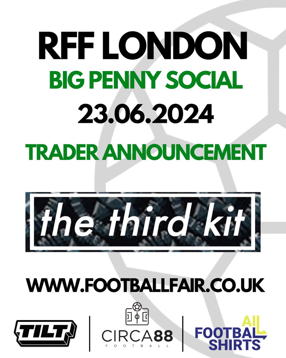 RETRO FOOTBALL FAIR (@rff_uk) on Twitter photo We have 4x more incredible sellers confirmed for RFF London.
<a href="/kitplugco/">Kitplug</a>
<a href="/ShirtSquadapp/">Shirt Squad | Football Shirt Collection App</a>
<a href="/StanchionBooks/">Stanchion Books - the football bookshop 📚</a>
<a href="/thethirdkit1/">thethirdkit</a>
Roll on June 🫶🏻
👉 Tickets available via footballfair.co.uk We have 4x more incredible sellers confirmed for RFF London.
<a href="/kitplugco/">Kitplug</a>
<a href="/ShirtSquadapp/">Shirt Squad | Football Shirt Collection App</a>
<a href="/StanchionBooks/">Stanchion Books - the football bookshop 📚</a>
<a href="/thethirdkit1/">thethirdkit</a>
Roll on June 🫶🏻
👉 Tickets available via footballfair.co.uk