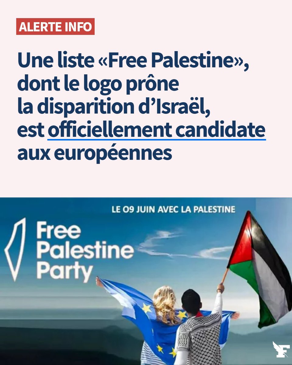 L’Union des Démocrates Musulmans de France a déposé sa liste aux #Européennes2024 : « Free #Palestine 🇵🇸 ». Son objectif ? La disparition total de l’Etat d’#Israël 🇮🇱. Et tout cela de manière totalement légale et officielle.