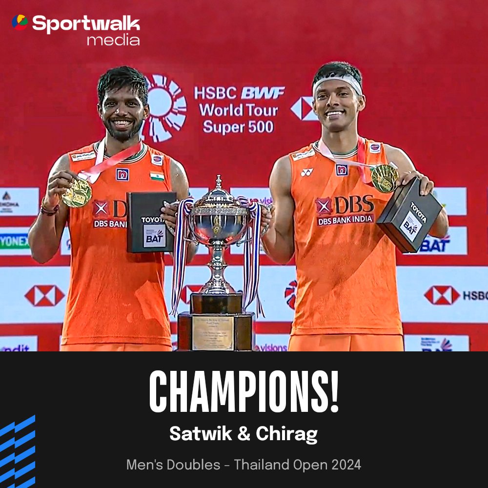 🇮🇳🏸 𝗧𝗛𝗘𝗬'𝗩𝗘 𝗗𝗢𝗡𝗘 𝗜𝗧 𝗙𝗢𝗥 𝗧𝗛𝗘 𝗦𝗘𝗖𝗢𝗡𝗗 𝗧𝗜𝗠𝗘! The golden pair of Satwik-Chirag wins the Thailand Open for the second time in their career. 💥 They defeat Chen-Liu duo 21-15, 21-15 to claim the Thailand Open 2024 Men's Doubles title. 👉🏻 Follow