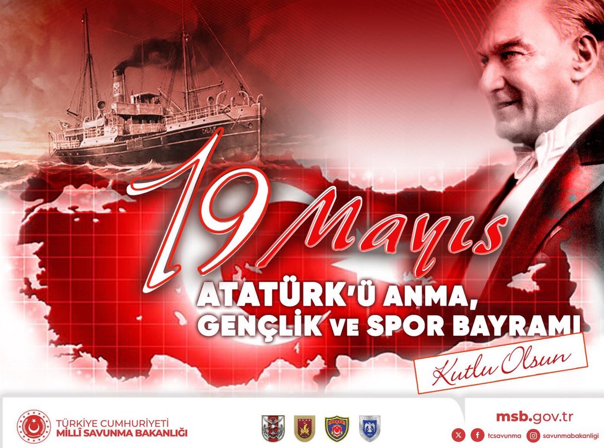 19 Mayıs Atatürk’ü Anma, Gençlik ve Spor Bayramımız kutlu olsun. Cumhuriyetimizin Kurucusu, Başkomutanımız Gazi Mustafa Kemal Atatürk başta olmak üzere Millî Mücadele kahramanlarımızı, Şehitlerimizi ve Gazilerimizi rahmet ve minnetle anıyoruz. Geleceğimizin gençlerin