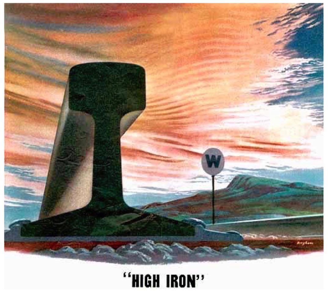 #OTD in 1945
🧵👇
“High Iron” #Illustration by #JamesBingham (1917-1971)
#illustrationart #illustrationartists #railroads #railtransport
‘”High Iron” is one of America’s not-so-secret weapons. It is a railroadman’s term for the 230,000 miles of mainline track - built, paid for ➡️