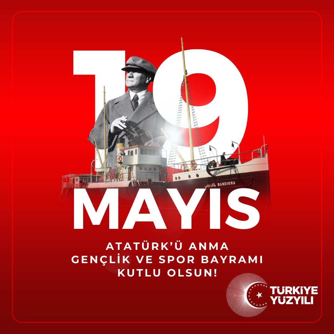 19 Mayıs Atatürk’ü Anma, Gençlik ve Spor Bayramı"nı kutluyorum. 

Bağımsızlık meşalemizi yakan Gazi Mustafa Kemal Atatürk başta olmak üzere Milli Mücadele kahramanlarımızı, tüm şehitlerimizi rahmet ve minnetle anıyorum. 🇹🇷