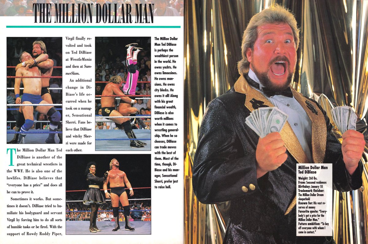 Profile of 'Million Dollar Man' Ted DiBiase from the 1991 WWF Superstars VI Magazine! 🫰🏽💵 #WWF #WWE #Wrestling #TedDiBiase