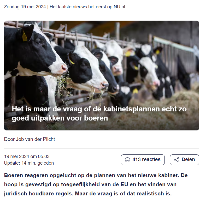 In tegenstelling tot nu.nl ken en spreek ik veel #boeren en die zijn allemaal enthousiast..... Slechter dan #rutte4 kan simpelweg niet!