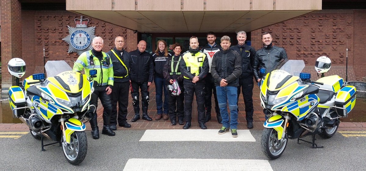 Apprehensive riders about to undertake their rides observed by a Police motorcyclist as part of the #SafeRider workshop. All smiles when they returned and some life saving lessons learned. Visit orlo.uk/2kM6V for more information #RCRT @SuffolkPolice @SuffolkFire