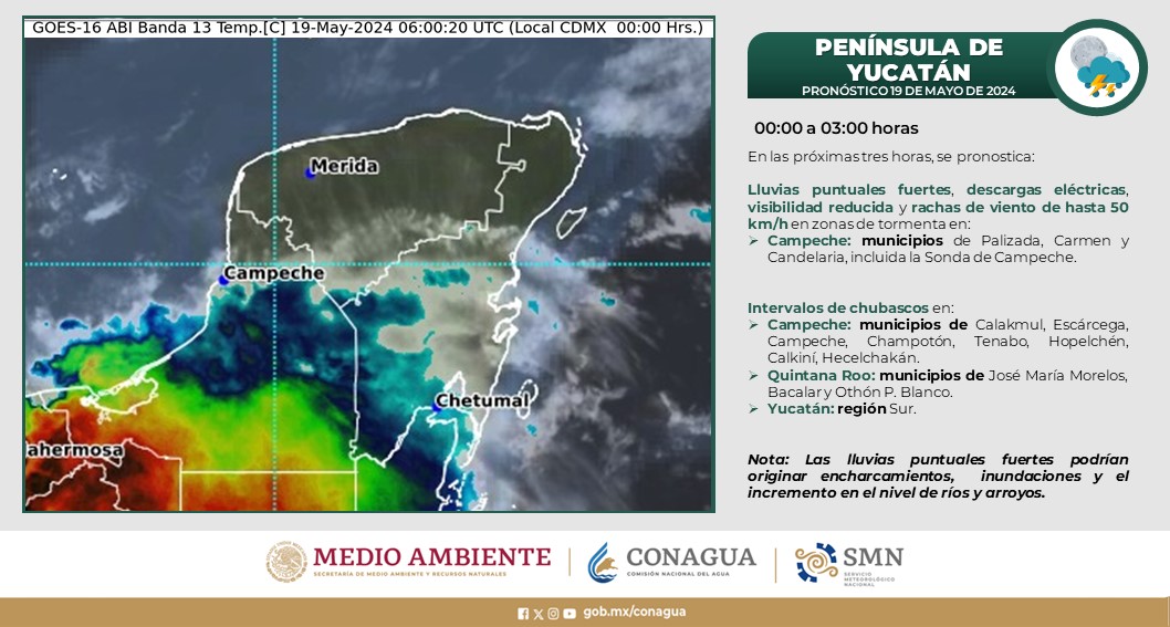 ⛈️🚩⚡️En entidades del sur y sureste de #México, #Veracruz y la #PenínsulaDeYucatán se pronostican #Lluvias puntuales fuertes a puntuales muy fuertes con #DescargasEléctricas y #Rachas de #Viento durante las próximas tres horas.
Más información en las imágenes 👇
