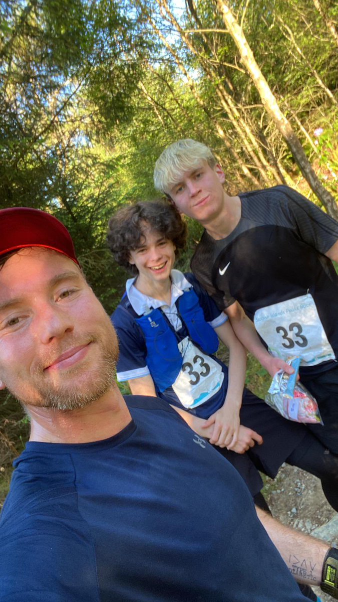 Arran. Last leg of the race; Mr Binnington, Luca & Ben heading up Goat Fell.