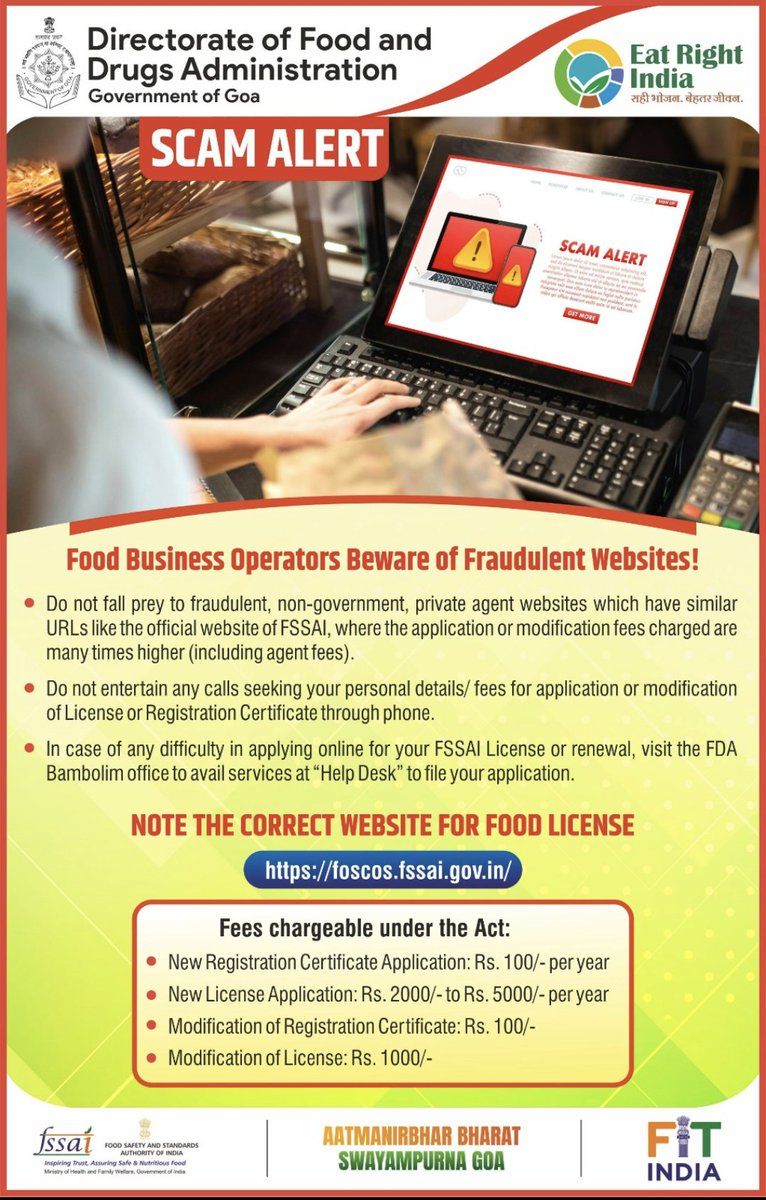 Food Business Operators beware of fraudulent websites! @fssaiindia