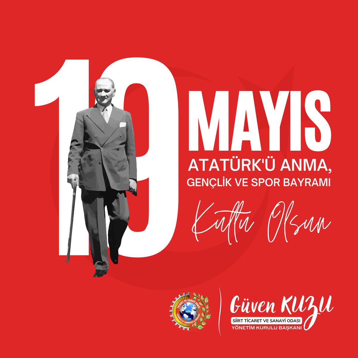 Milli Mücadelemizin 105’inci yıl dönümünde Gazi Mustafa Kemal Atatürk ve silah arkadaşlarını saygı, rahmet ile anıyor, gençlerimizin ve aziz milletimizin #19Mayıs Atatürk’ü Anma, Gençlik ve Spor Bayramı'nı kutluyorum. Güven Kuzu / Siirt TSO Başkanı