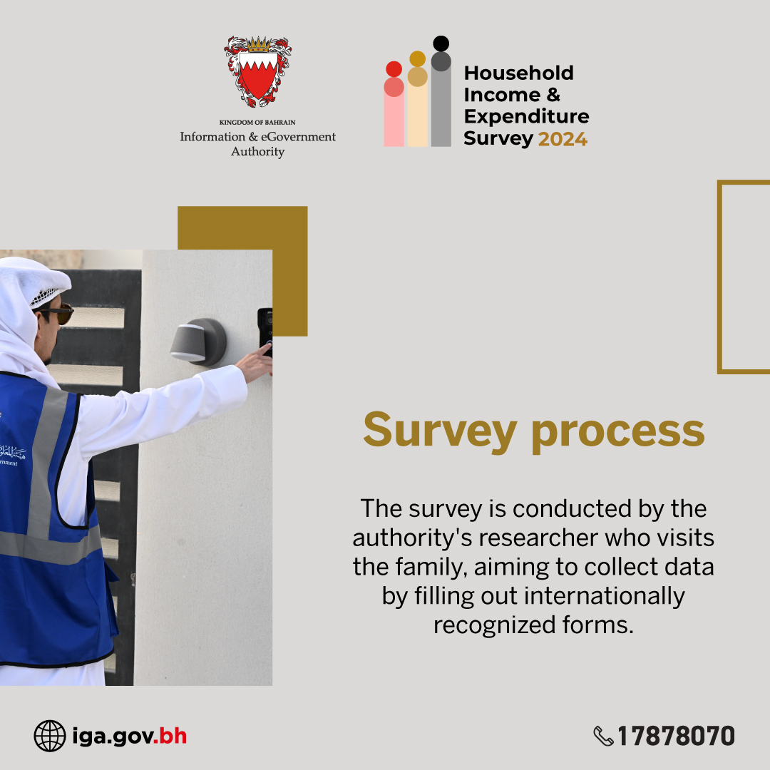 All you need to know about the Household Income and Expenditures Survey 2024!
From what it is, its process, your role & more.
 
#Bahrain #survey #environment #future #society #NationalSurveys #BahrainGovernment #Team_Bahrain #economy #Survey #SocialSpending #Demographics