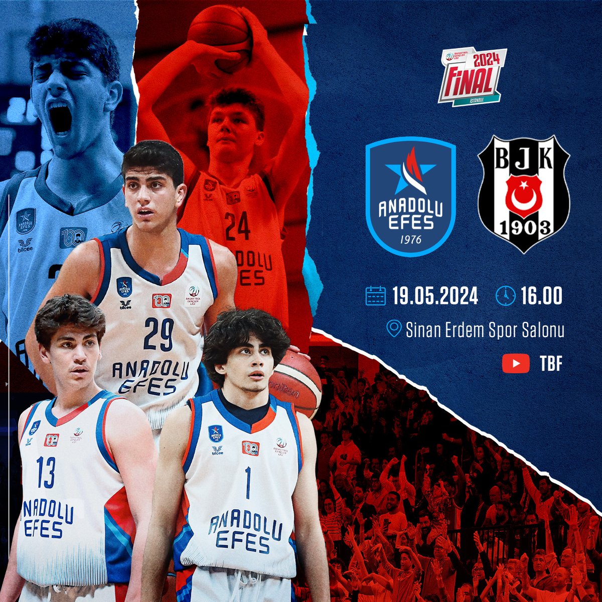 🏆 #BGL Playoff Final 🆚 @BJK_Basketbol 🏟️ Sinan Erdem Spor Salonu 🕔 16.00 📺 youtube.com/live/mZSz88r0r… 👊 #BenimYerimBurası