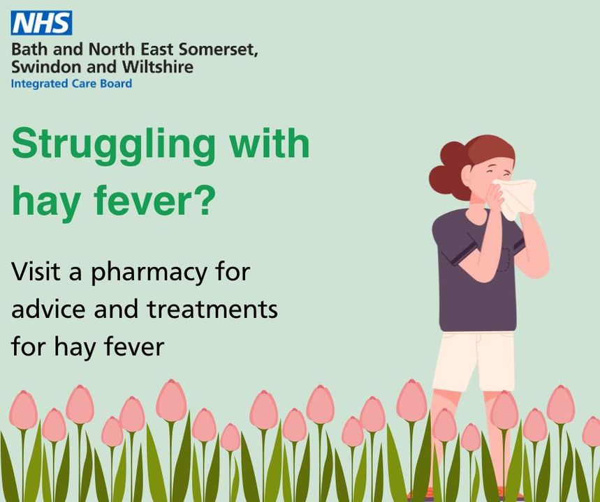Struggling with hay fever? If you are suffering with itchy eyes, runny nose and other symptoms, visit your local pharmacy for advice and treatments. More info: nhs.uk/conditions/hay…
