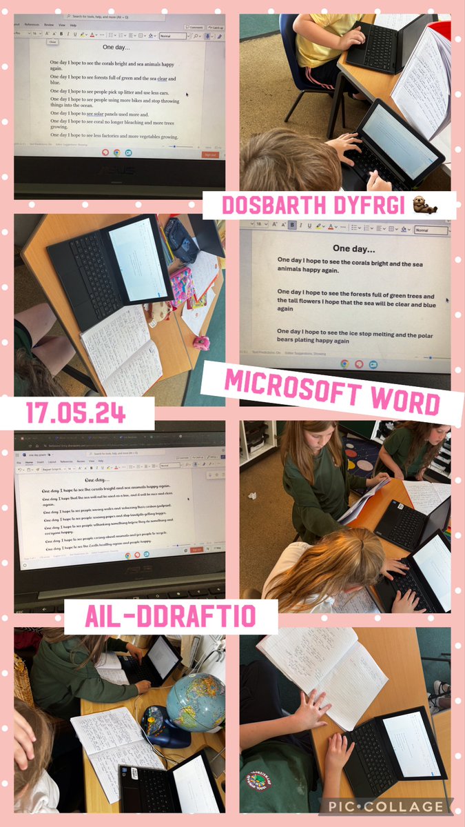🦦 Dosbarth Dyfrgi 🦦
Rydym wedi bod yn dysgu sut i ddefnyddio Microsoft Word heddiw. Fe wnaethom ail-ddraftio ein barddoniaeth 'One day' ar Word💻🌎 Today we have learnt to use Microsoft word. We used it to re-draft our 'One day' poem 💻🌎 <a href="/DigidolStrade/">Yr Adran Ddigidol - Ysgol Y Strade</a>
