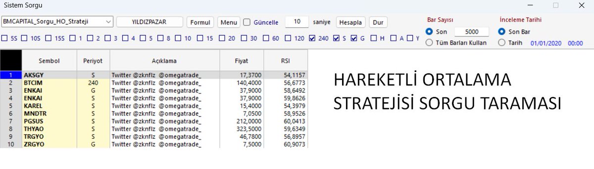 Her önemli günlerde bir hediye veriyorum. #19Mayıs Atatürk'ü Anma Gençlik ve Spor Bayramında yine bir hediye gelsin o zaman. iDeal Data Platformlarında kullanılması için OZKAN8 İndikatörü ve HAREKETLİ ORTALAMA Stratejisi Sorgu Taramasını hediye edeceğim. Biraz coşku görelim