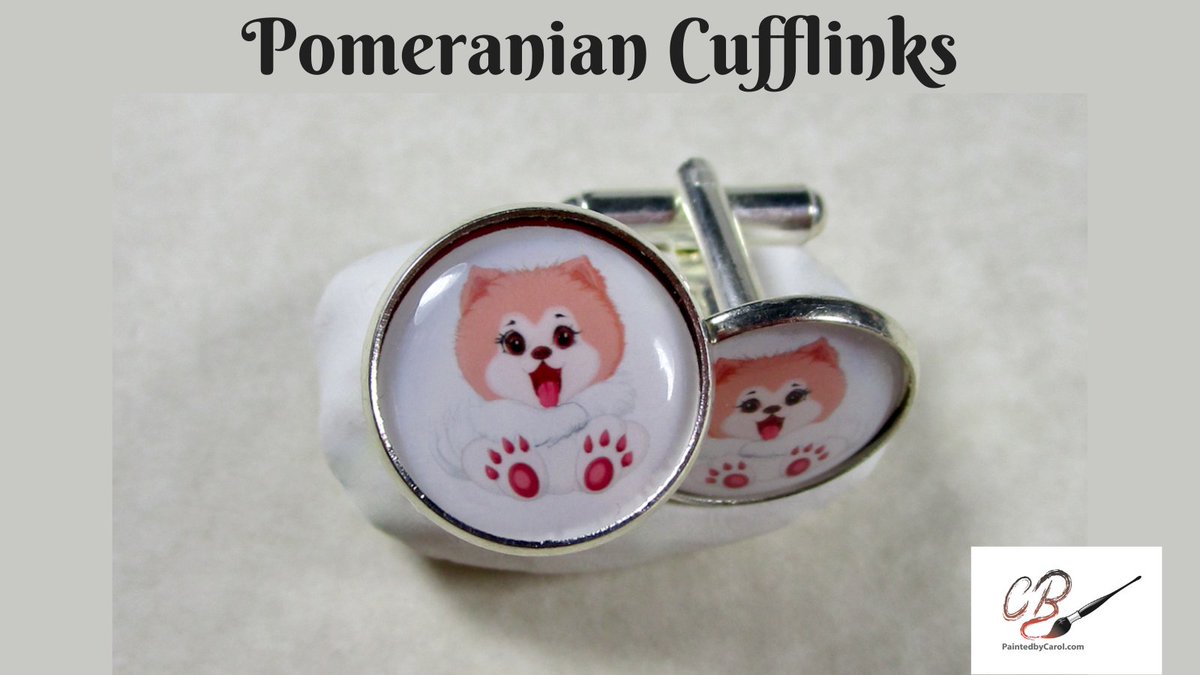 Our Pomeranian puppy is absurdly cute! These cufflinks ship from our Etsy shop the next business day. We have more than 80 breeds and hundreds of exclusive designs. #Pomeranian #Jewelry paintedbycarol.etsy.com/listing/149927…