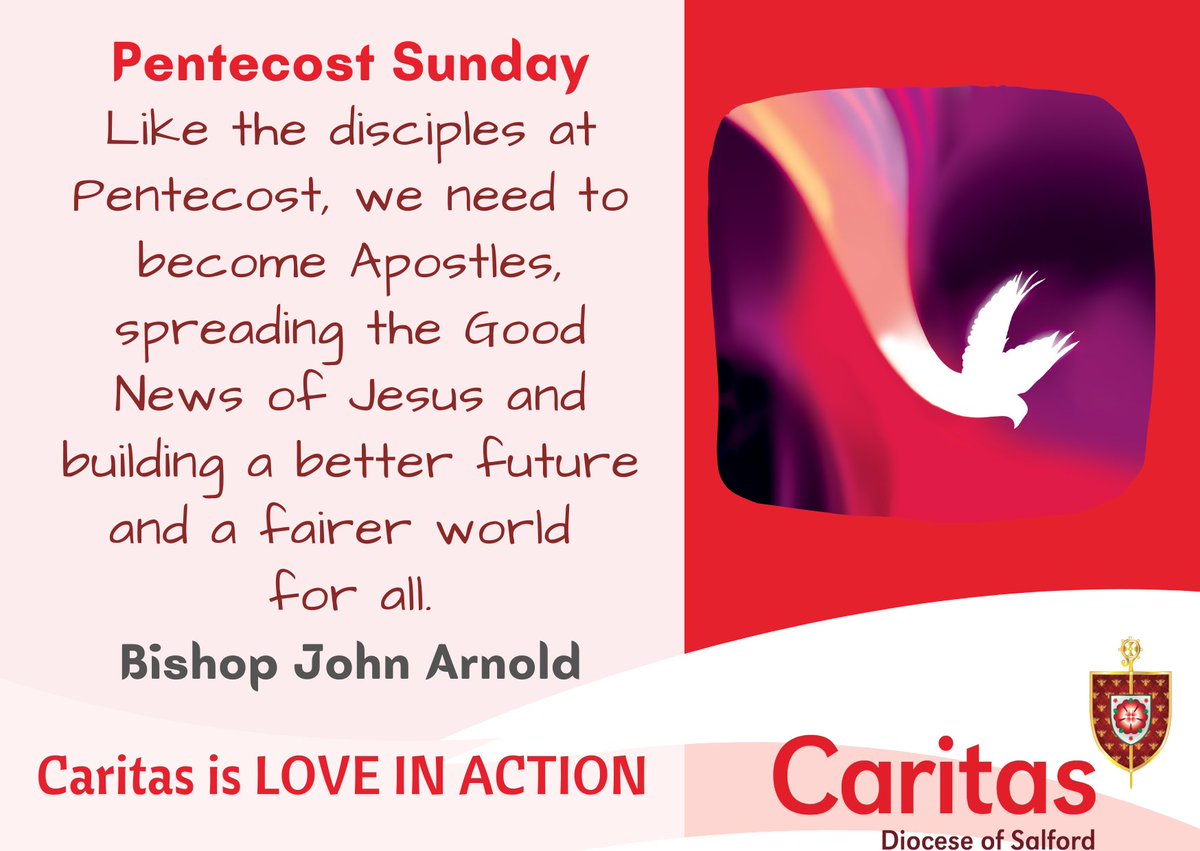 Like the disciples at Pentecost, we need to become Apostles...building a better future and a fairer world for all. Bishop John Arnold.