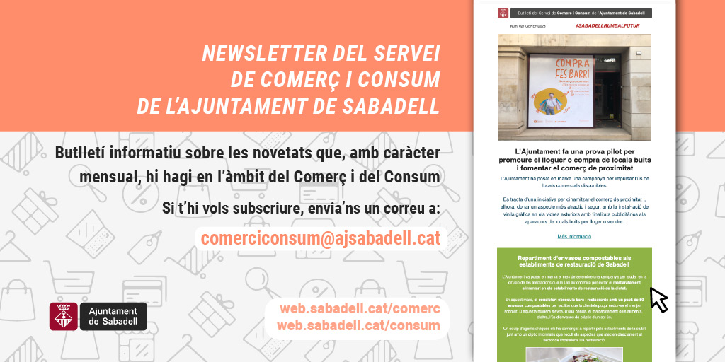 📝Al butlletí de Comerç i Consum hi trobareu: 📢Notícies d'actualitat 🧮Recursos 🔗Enllaços d'interès Us podeu inscriure aquí 👉 comerciconsum@ajsabadell.cat #Sabadell #ComerçiConsum